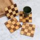 Brown Check Pattern Wooden Coasters for Decor - Pack of 4